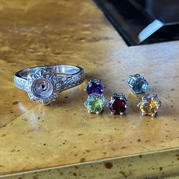 Interchangeable Multi Gemstone Sterling Silver Ring Size 9 - Picture 1 of 10